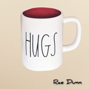 Rae Dunn “Hugs” White Ceramic Mug with Red Interior | Artisan Collection | 16oz